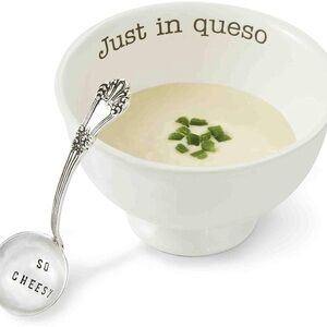 Mud Pie Just In Queso So Cheesy Ceramic Embossed White Black Dip Two Piece Set